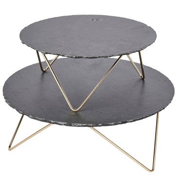 Two Tier  Slate Serving Stand, Black/Gold