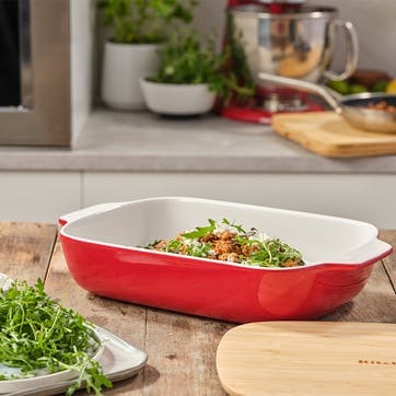 Stoneware Dish with Bamboo Lid 32cm, Empire Red