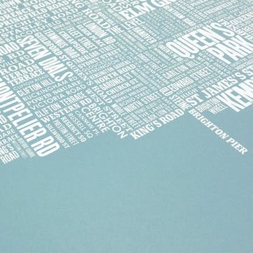Type Map Screen Print Brighton, 50cm x 70cm, Coastal Blue