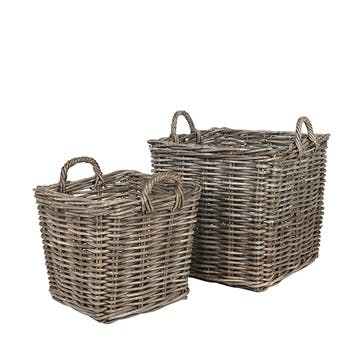 Bing Rattan Baskets Set of 2 Grey Wash
