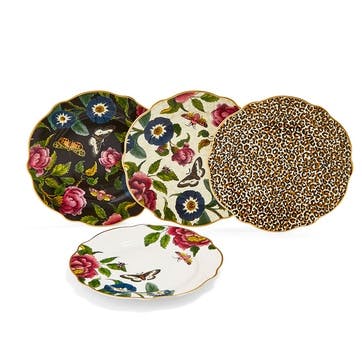 Cake Plates, Set of 4, Floral/Leopard