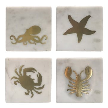 Seashore Set of 4 Coasters  L10cm x W10cm, White