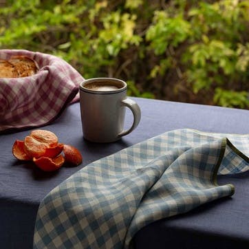 Gingham Linen Set of 4 Napkins 45 x 45cm, Warm Blue