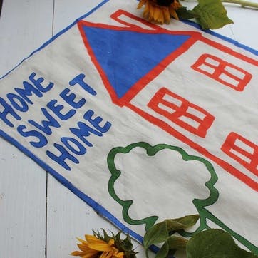 Home Sweet Home Embroidered Tea Towel 50 x 70cm Blue/White