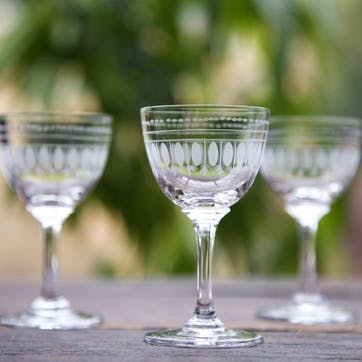 Oval Patterned Crystal Liqueur Glasses, Set Of 6