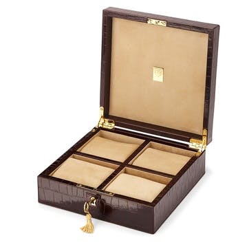 Square 4 Watch Box L20.5 x W20.5cm, Amazon Brown Croc