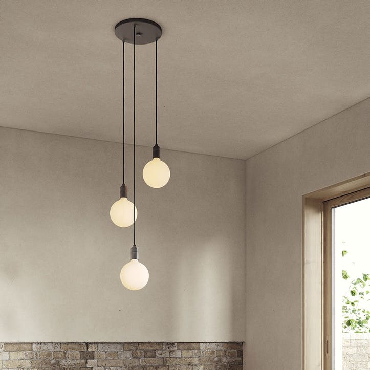 Canopy & Sphere Bulb Triple Ceiling Plate & Pendant Set L400 x W25cm Black & Graphite