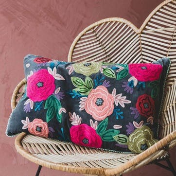 Floral Embroidered Cushion 40 x 60cm, Mult