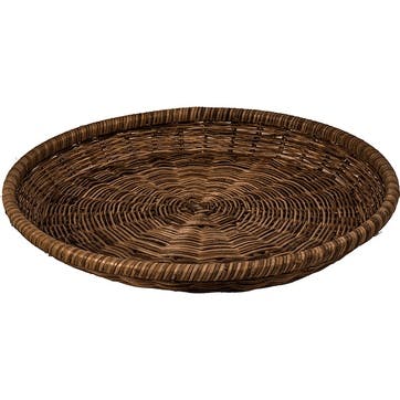 Pecan Rattan Round Tray D43cm, Brown