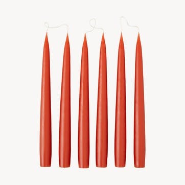 Set of 6 Tapered Dinner Candles H25cm, Rust