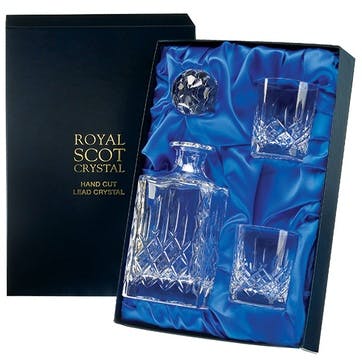 London Crystal Square Spirit Decanter and Tumblers Pair Gift Set