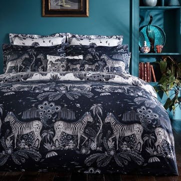 Pair of standard pillow cases, Emma J Shipley, Lost World - 200 Thread Count, navy/white