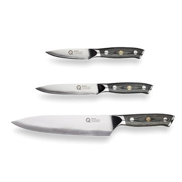 Q30 Series 3 Piece Damascus Steel Paring, All Purpose & 20cm Chef's Knife Set, Black