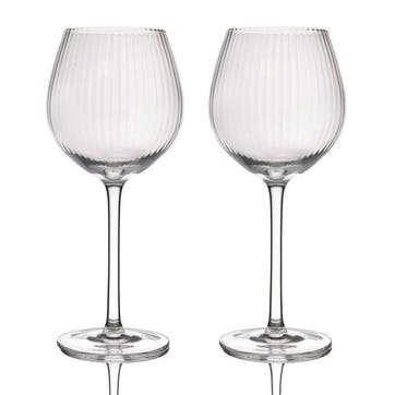 Set of 2 Ridged Balloon/Gin Glasses 550ml, Clear