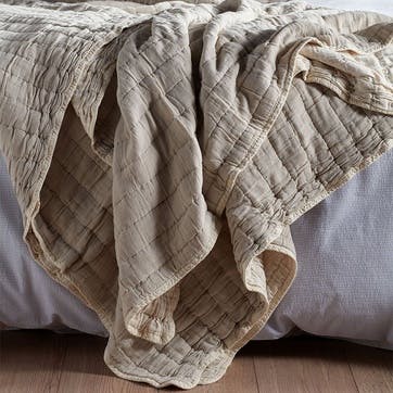 Vivienne Cotton Quilted Throw, 230 x 260cm, Natural