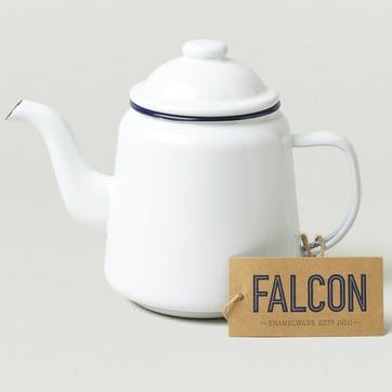 Teapot, White with Blue Rim