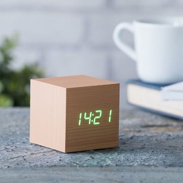 Cube Click Clock Beech/ Green LED, 6.8cm