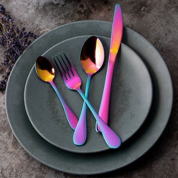 16 Piece Stainless Steel Cutlery Set , Iridescent Rainbow