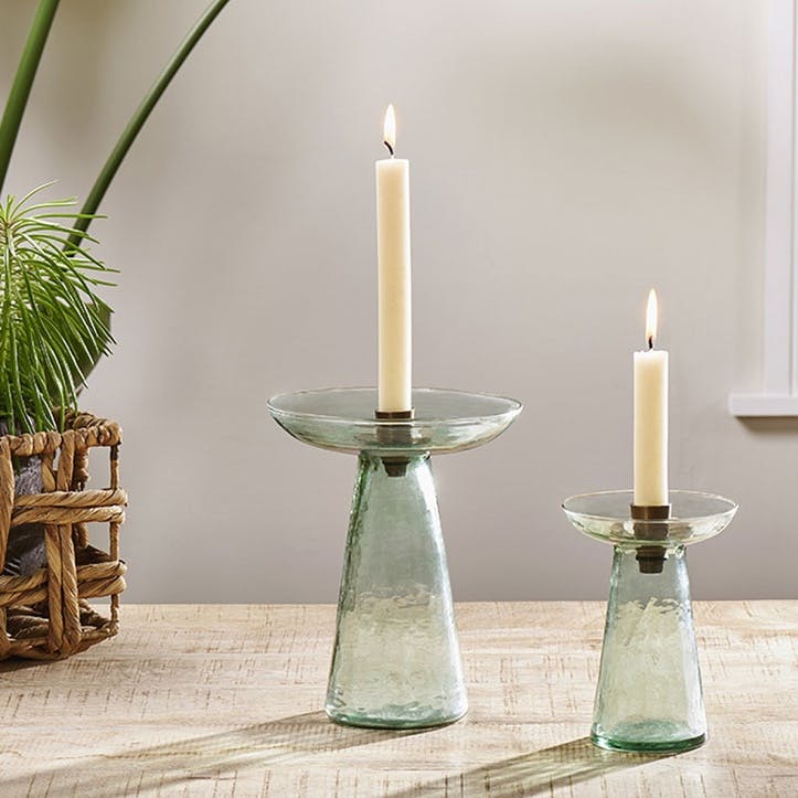 Avyn Recylcled Glass Candle Holder H20cm, Sage Green
