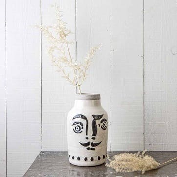 Face Print Vase H28cm, White and Black