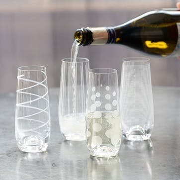 Cheers Set of 4 Stemless Flutes 230ml, Clear