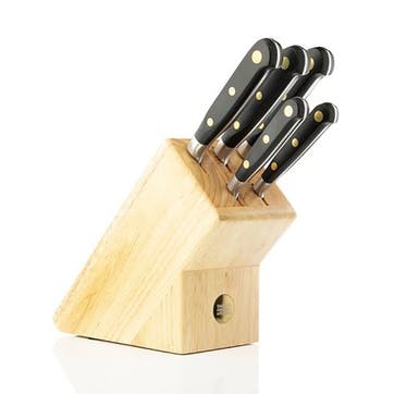 Oxford 5 Piece Knife Block Set, Brass Rivet