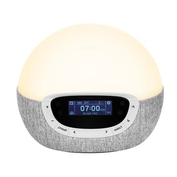 Alarm clock, H18 x W21 x D12cm, Lumie, Bodyclock Shine 300, silver/grey
