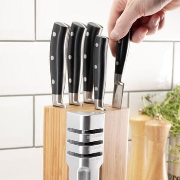 Henley 5 Piece Kitchen Knife & Block Set With Detachable 3-Stage Knife Sharpener, Bamboo