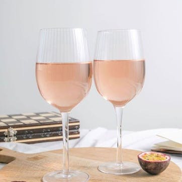 Set of 2 Ridged Wine Glasses 450ml, Clear