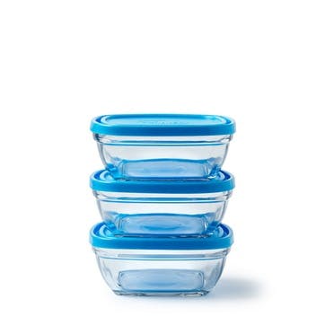 Freshbox Set of 3 Square Food Containers with Lids, Clear