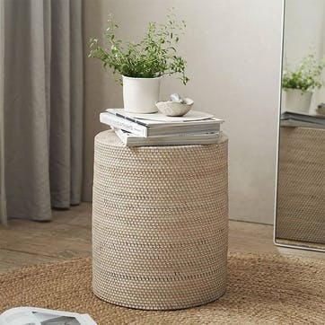 Malton Whitewashed Rattan Stool H42cm, White