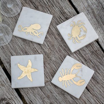 Seashore Set of 4 Coasters  L10cm x W10cm, White