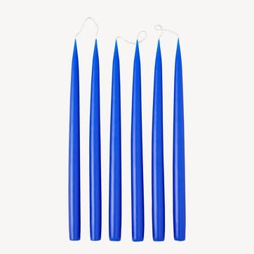 Set of 6 Tapered Dinner Candles H35cm, Cobalt Blue