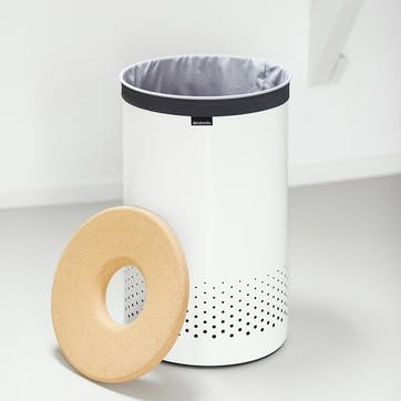 Laundry Bin with Cork Lid, 60L, White