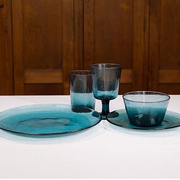 Recycled Set of 4 Glass Bowls D11.5cm, Mineral Blue