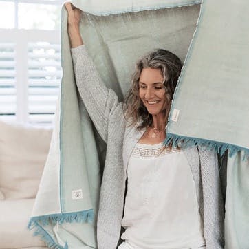 Organic Cotton Chambray Yoga Blanket 230 x 150cm, Eucalyptus