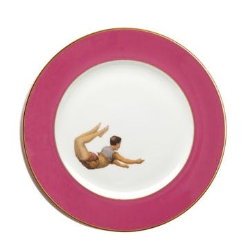Acts Of Daring Trapeze Boy Dinner Plate, Raspberry Pink