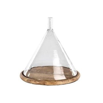 Recycled Conical Dome D36cm, Clear and Mango Wood