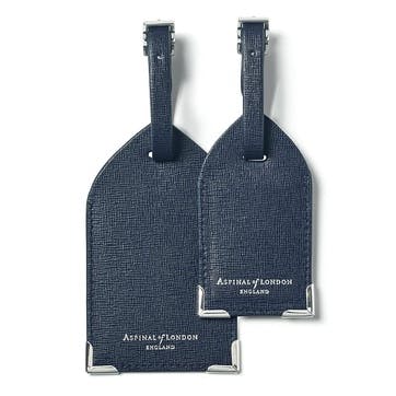 Set of 2 Luggage Tags, Navy Saffiano