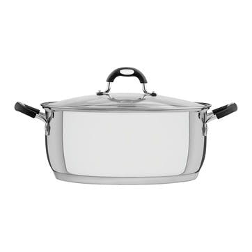 Solar Silicone Stainless Steel Casserole Dish And Glass Lid, Stainless Steel, 30cm,