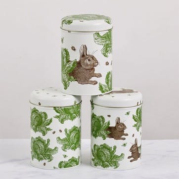 Rabbit & Cabbage Set Of 3 Round Caddies 10cm x 15cm