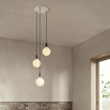 Canopy & Sphere Bulb Triple Ceiling Plate & Pendant Set L400 x 25cm White & Graphite