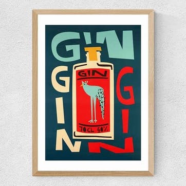 Fox and Velvet Gin Gin Gin Art Print H61.5 x W44cm, Multi