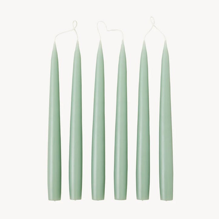 Set of 6 Tapered Dinner Candles H25cm, Sage Green