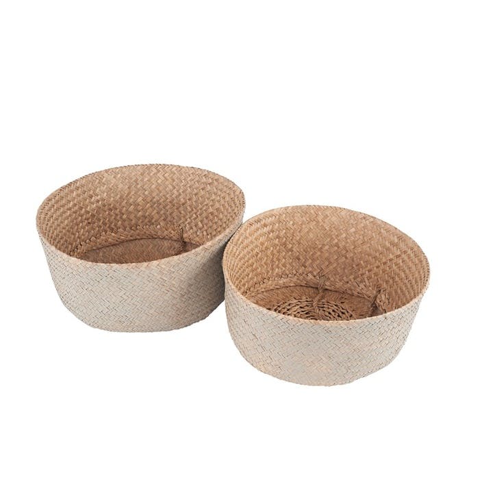 Two Tone Seagrass Handled Basket, Set of 2