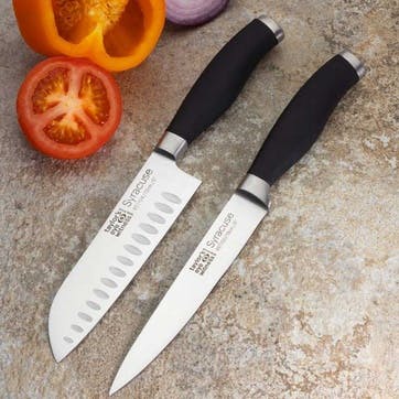 Syracuse Soft Grip Set of 2 Knives 13cm Santoku & All Purpose Knife, Black