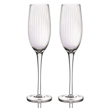 Ridged Set of 2 Champagne Flutes 200ml, Clear