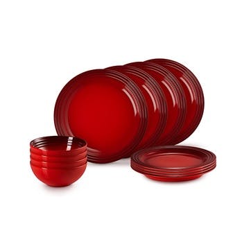 Stoneware 12 Piece Dinnerware Set, Cerise