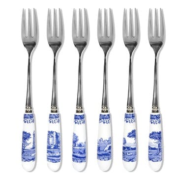 Blue Italian Pastry Forks, Set of 6