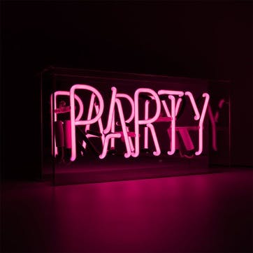 Neon Box Party Glass Sign H38 x W19cm, Pink